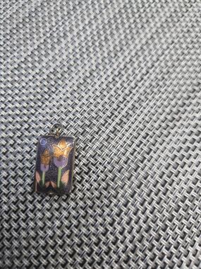 Purple and Gold Floral Cloisonné Pendant Necklace
